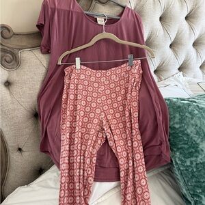 Soma Plum Top and Coral Patterned Pajama Set
